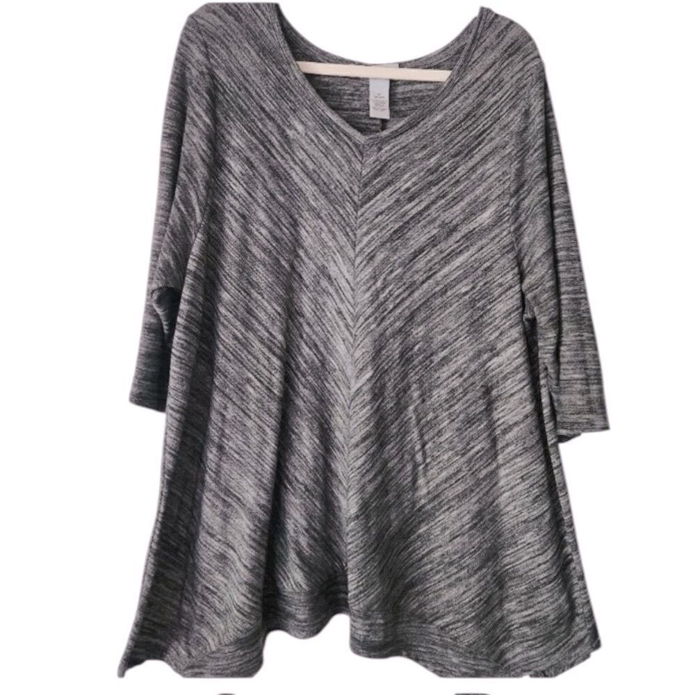 Catherines Pullover Women's Gray V-Neck Top Woman’s Size 1XL